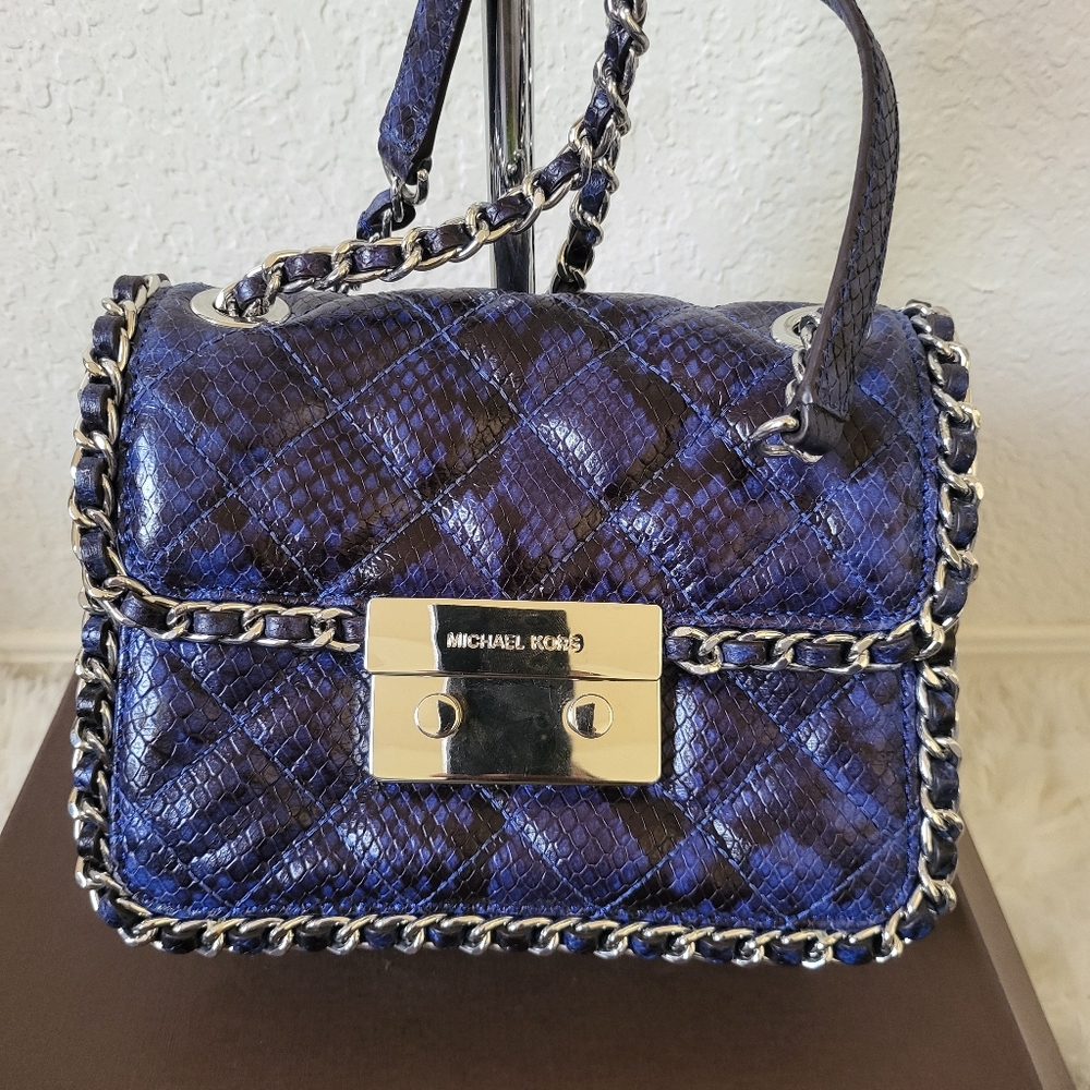 Michael Kors Metallic Blue Mini Bag with Chain Like New